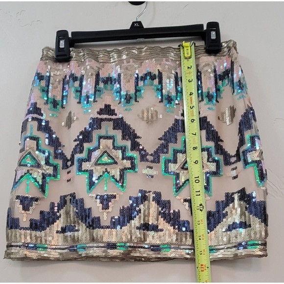 Alya Francesca's NWT Sequin Mini Skirt Soutwestern Aztec Tribal Multicolor Sz.M - Picture 7 of 10